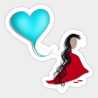 Girl in a red dress holding a blue balloon Sticker